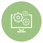 green icon with computer screen and gears