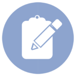 blue icon with clipboard and pencil