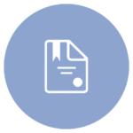 blue icon with paper, writing, and seal