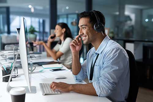 Man in a call center with a headset